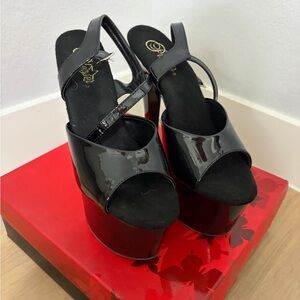 Pleaser Black Patent Platform Slingback Sandals